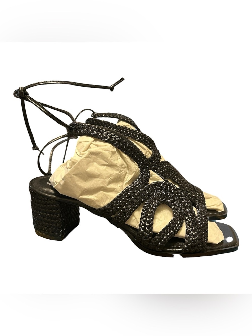 Sbocca Carthage Women’s Black Braided Block Heel Sandals sz 9 nwb